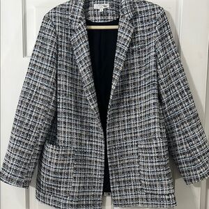 Adam Lippes Women's Black, Blue and White Tweed Jacket - Size 14